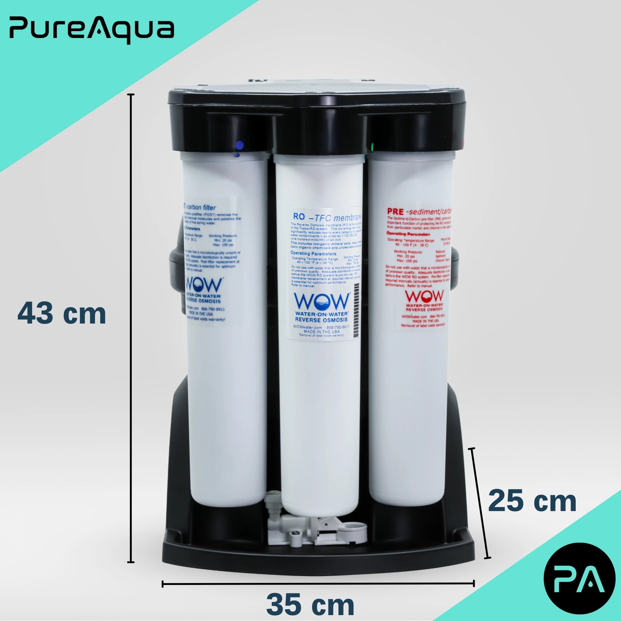 Drinkwaterfiltersysteem voor kantoren met afmetingen