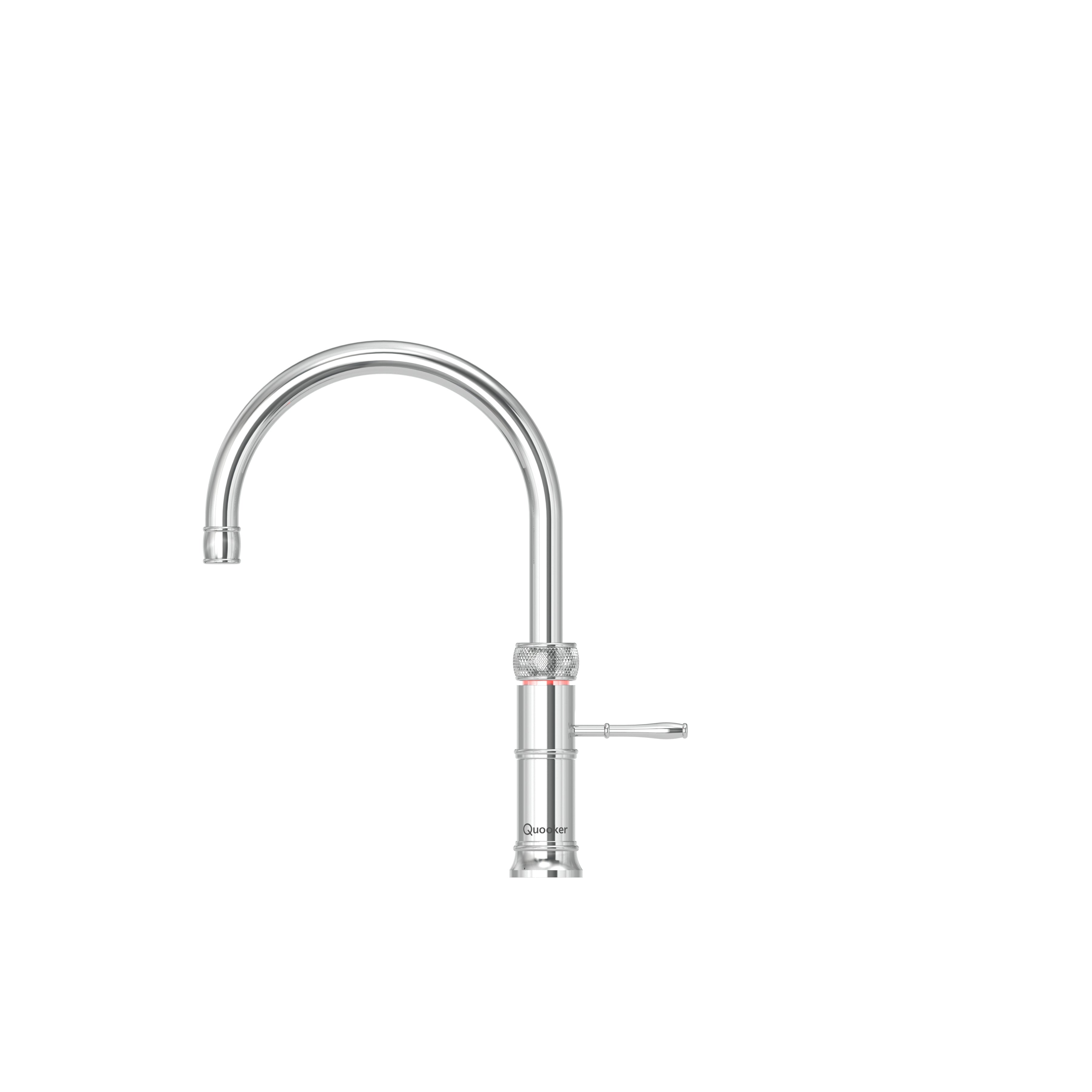 Quooker Classic RVS kokendwaterkraan met sierlijke gebogen uitloop voor een tijdloze keukenstijl