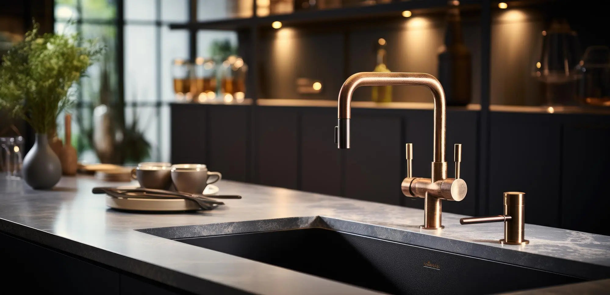 Moderne stroomloze waterkraan op aanrecht – ideaal voor noodsituaties en drinkwaterzekerheid bij stroomuitval met PureAqua